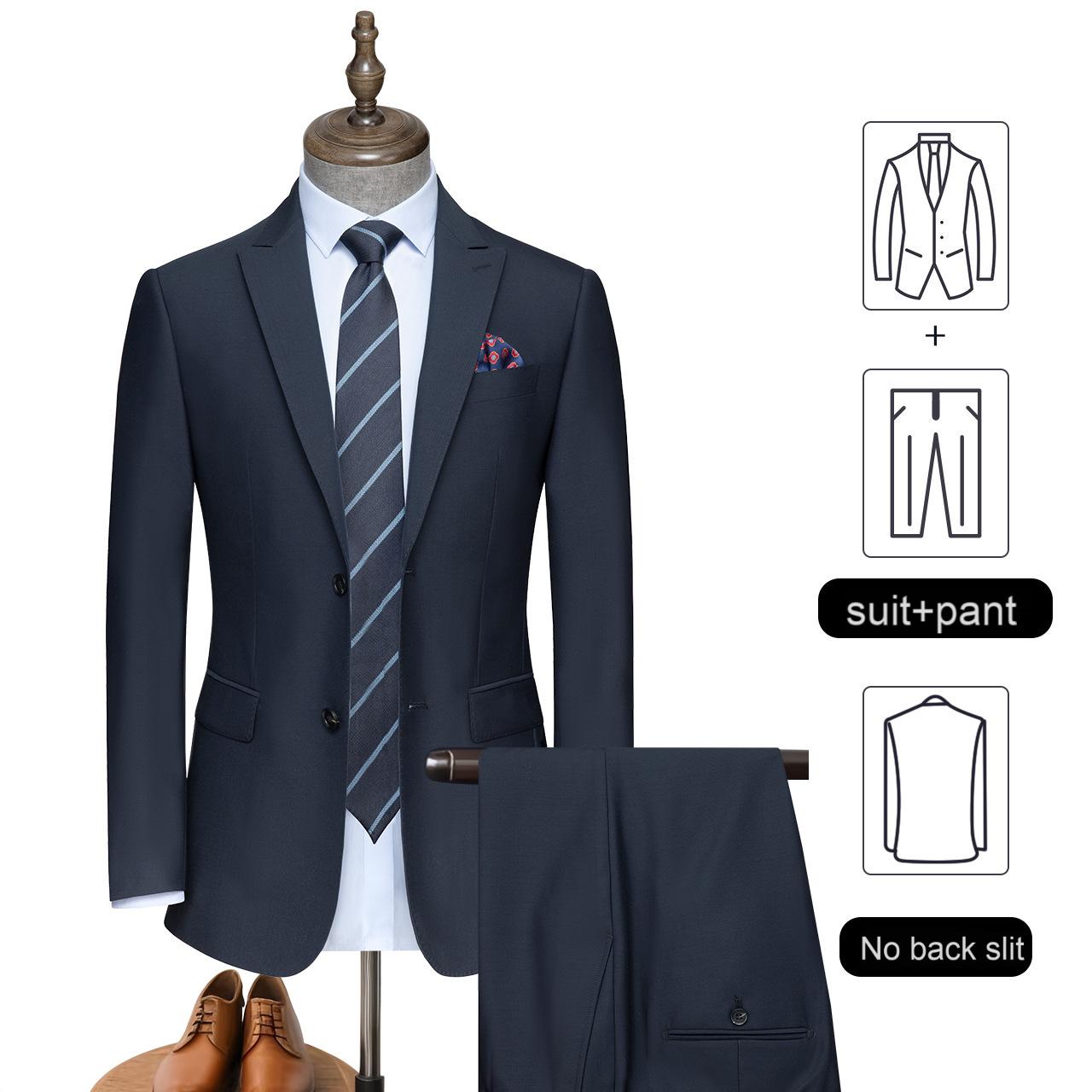 Men's casual suit set, men's navy blue herringbone wool suit, professional jacket