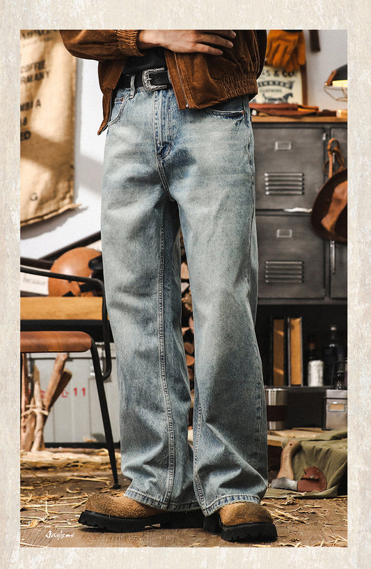 American classic retro heavyweight jeans men's autumn 2025 new textured loose straight casual long pants'