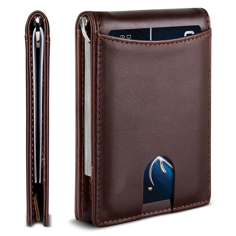 Genuine leather card holder, multifunctional ID card holder, anti-demagnetization, men's genuine leather dollar wallet, high-end style