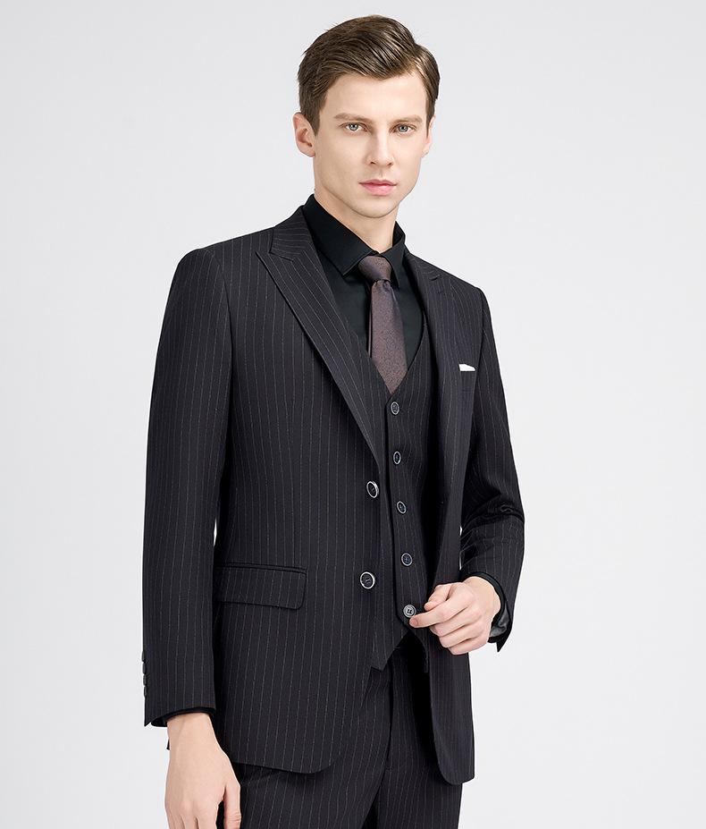 Black striped imitation wool men's suits, men's groomsmen suits, suits, men's wedding suits, professional suits