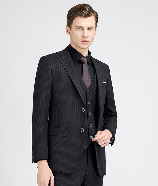 Black striped imitation wool men's suits, men's groomsmen suits, suits, men's wedding suits, professional suits