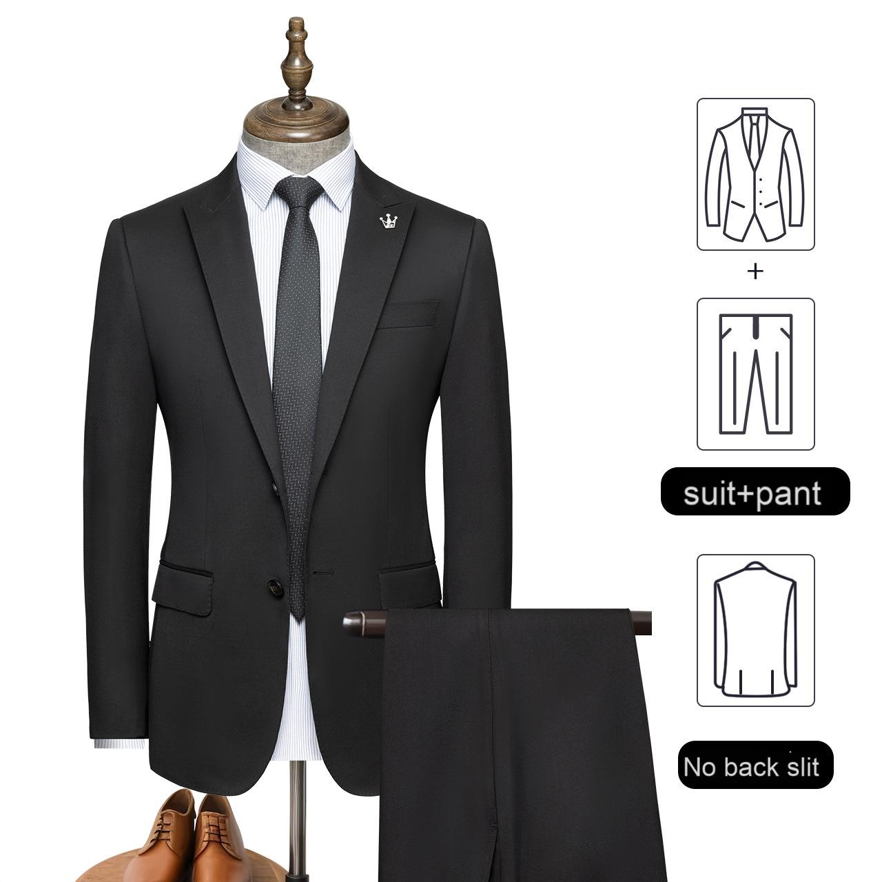 Men's casual suit set, men's navy blue herringbone wool suit, professional jacket