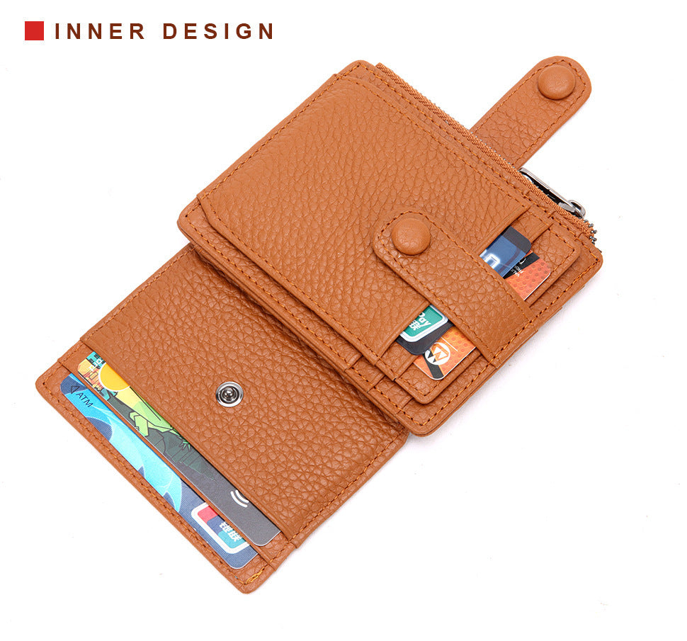 New genuine leather card holder zipper coin purse, gift multi-card slot cowhide card holder ultra-thin wallet