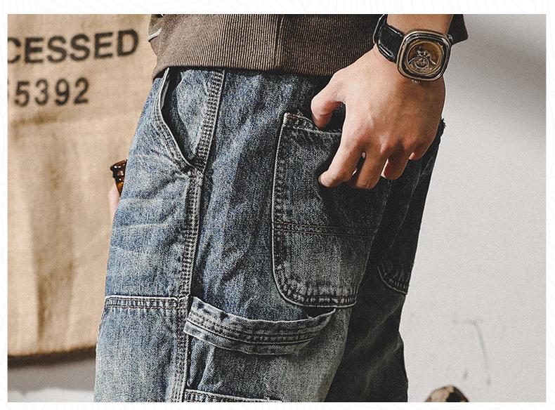 American heavyweight retro work pants men's loose straight men's jeans trendy brand ripped men's casual men's pants