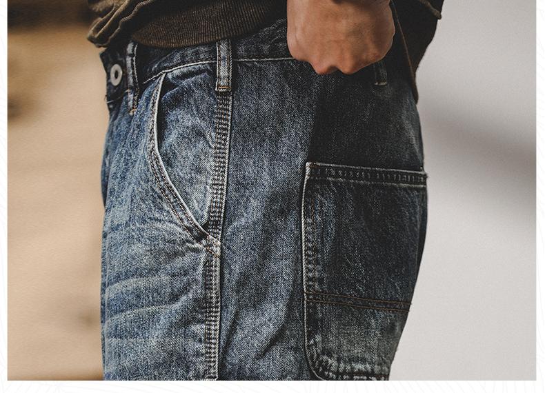 American heavyweight retro work pants men's loose straight men's jeans trendy brand ripped men's casual men's pants