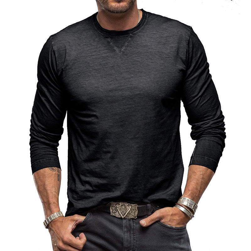 2025 new long-sleeved round neck T-shirt foreign trade men's cotton bottoming shirt