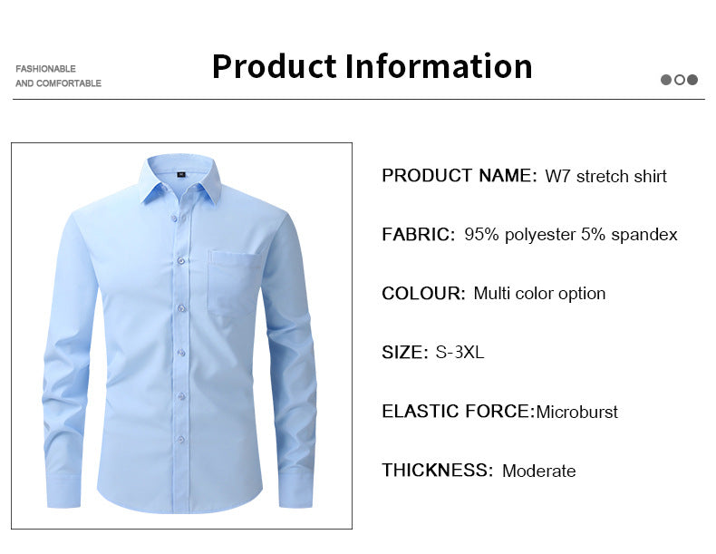 Four-sided elastic commuting simple white shirt men's long-sleeved business high-end formal wearblue