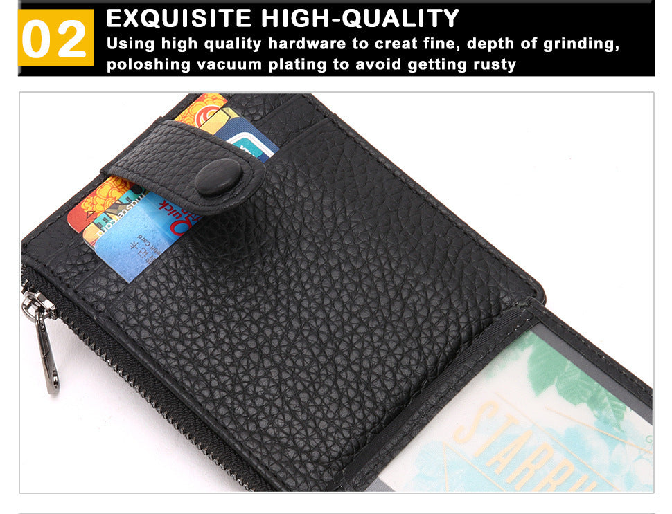 New genuine leather card holder zipper coin purse, gift multi-card slot cowhide card holder ultra-thin wallet