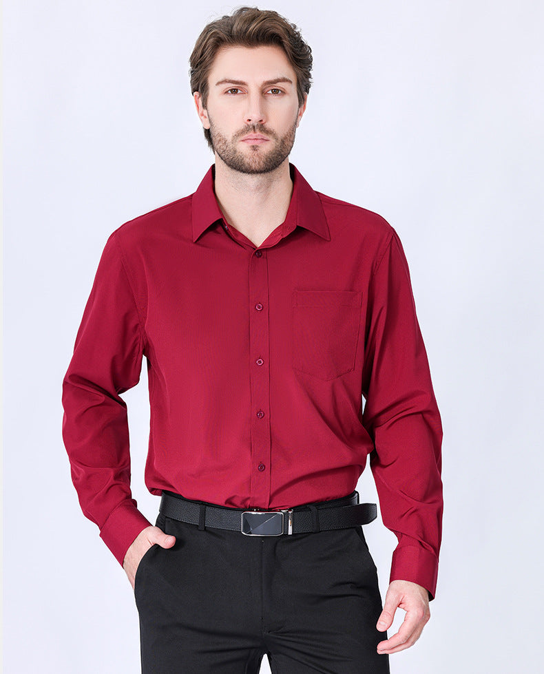 Four-sided elastic commuting simple white shirt men's long-sleeved business high-end formal wear--red