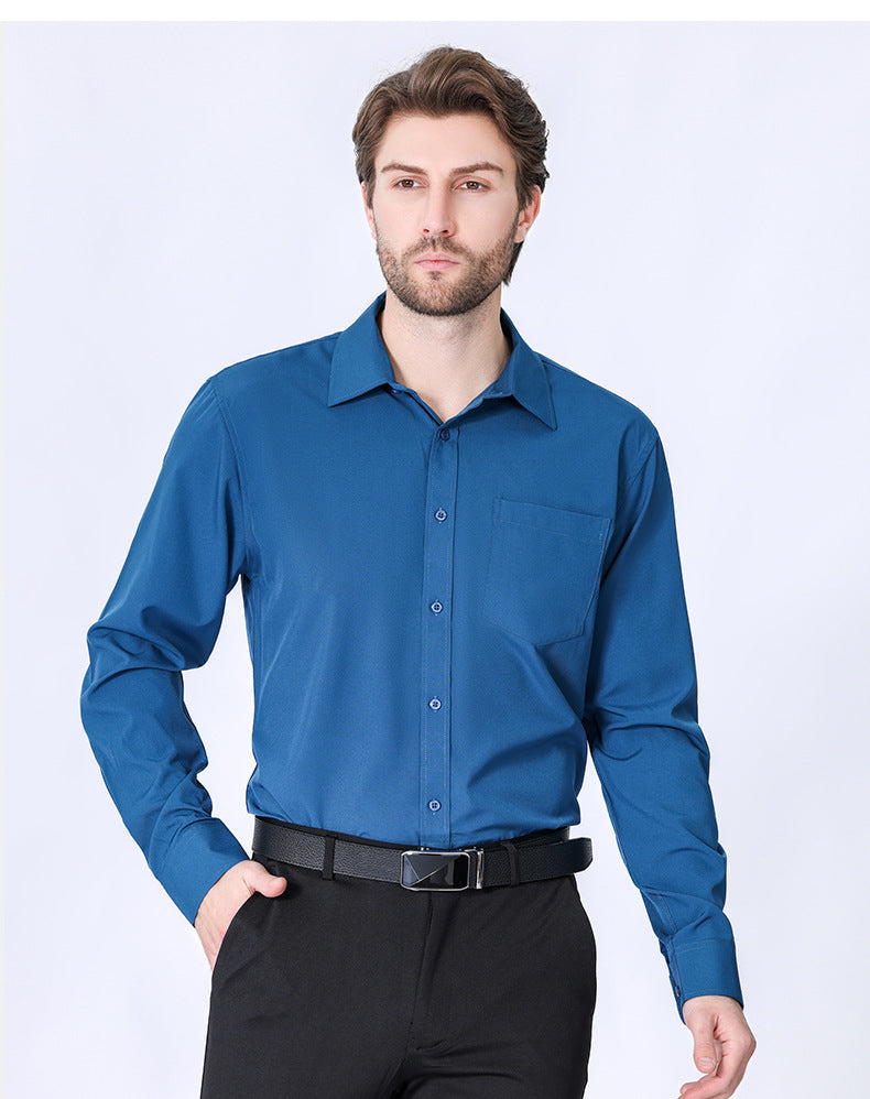 Four-sided elastic commuting simple white shirt men's long-sleeved business high-end formal wearblue