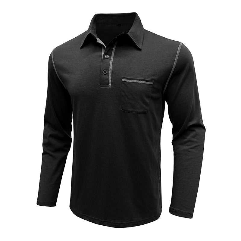 2025 Men's Casual Long Sleeve Polo Lapel T-shirt American Colorblock Top