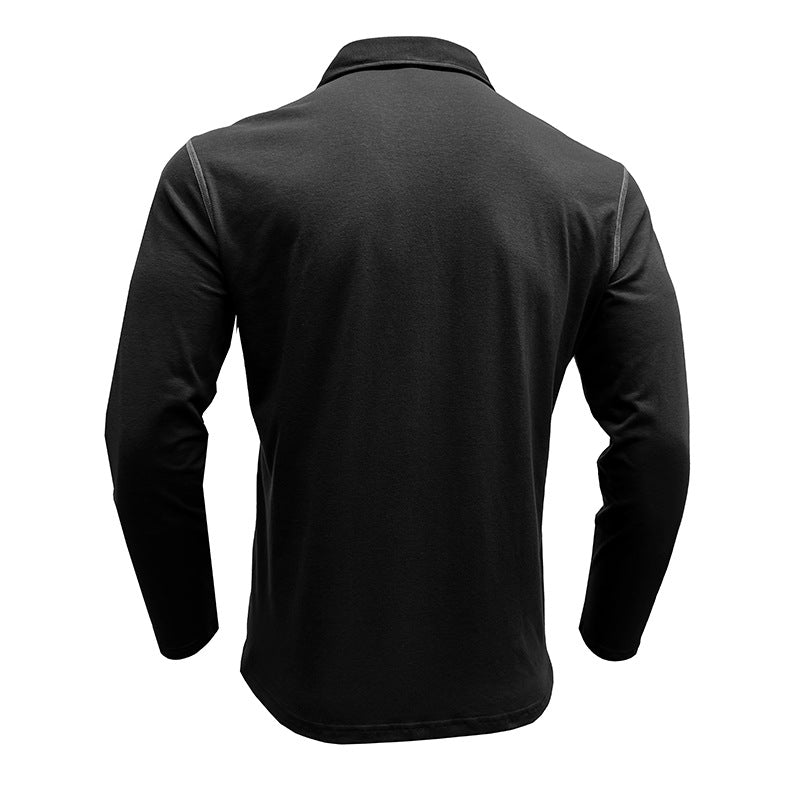 2025 Men's Casual Long Sleeve Polo Lapel T-shirt American Colorblock Top